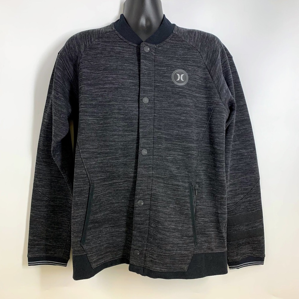 Hurley Bomber Jacket Mens‎ Large Charcoal Heather Snap Front Collared Casual